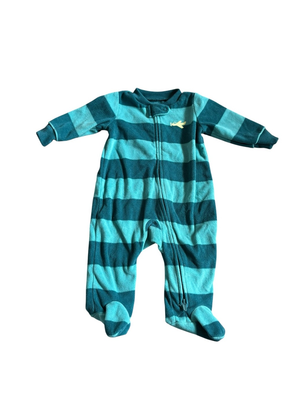 3/$25 Carter’s Child of Mine Plane Teal Striped Fleece Footed Sleeper 0-3M Zip
